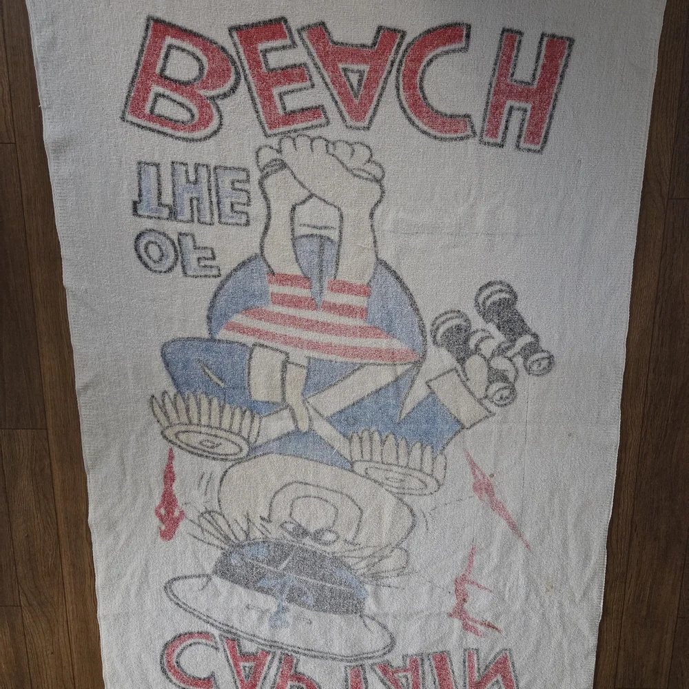 RARE Vintage 70s Captain of the Beach Nautical Sailor Terry Cloth Beach Towel